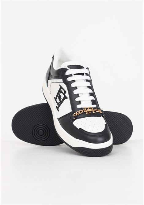 Women's sneakers in ivory and black leather with embroidered logo ELISABETTA FRANCHI | SA54G41E2309